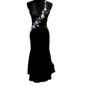 Vintage Morgan Co Prom Dress Maxi Gown Y2K size 6 embroider wrap around florals